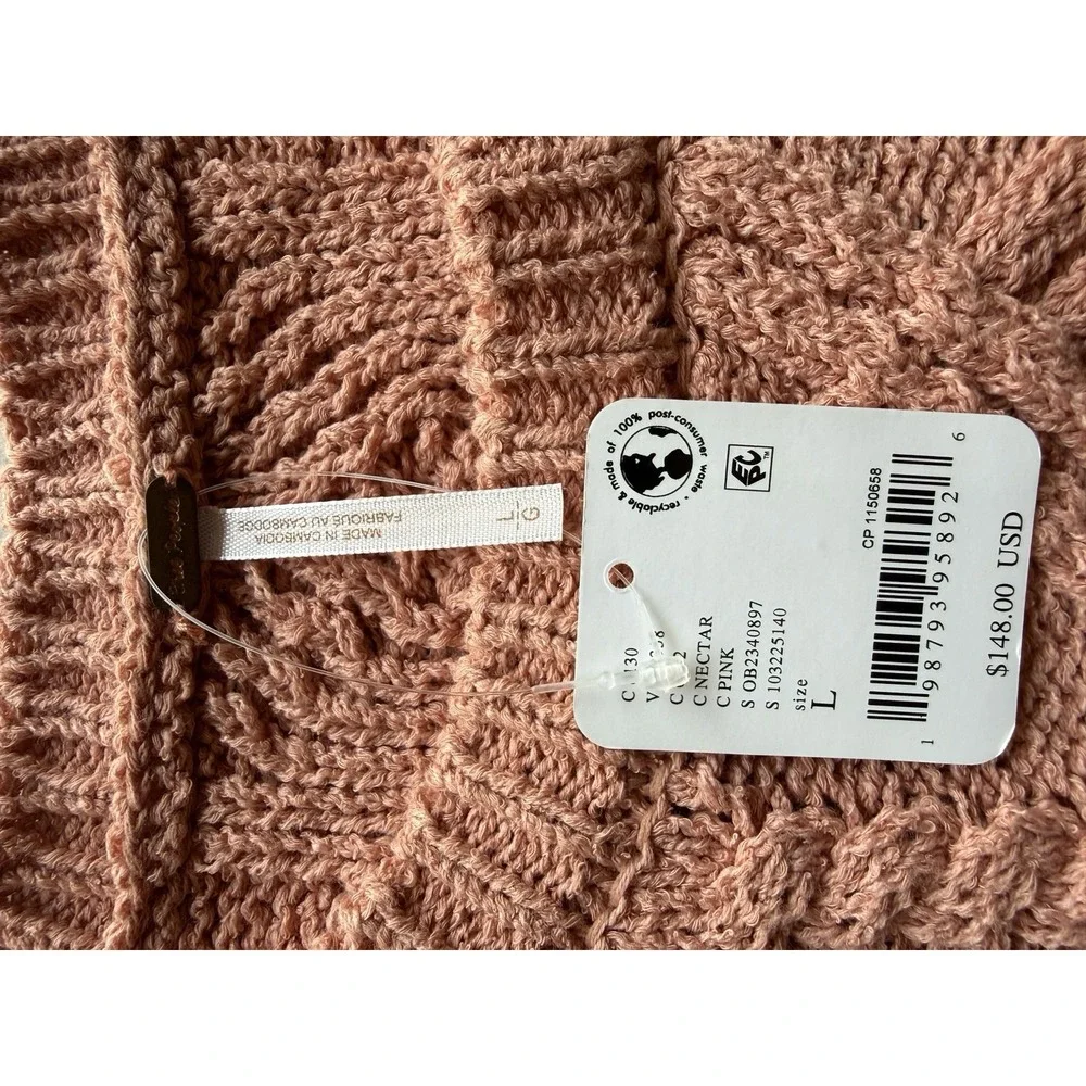 Free People Orla Cable Knit Mini Sweater Dress Pink Size L Large NWT $148